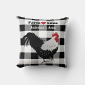 Farm Love Custom Rooster Black White Check クッション (正面)