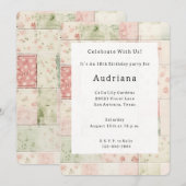 Farm Mint Pink Floral Quilt Patterns 誕生日 招待状 (正面/裏面)