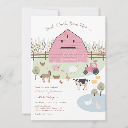 Farm Party Animals Kids Birthday Invitation 招待状 (正面)