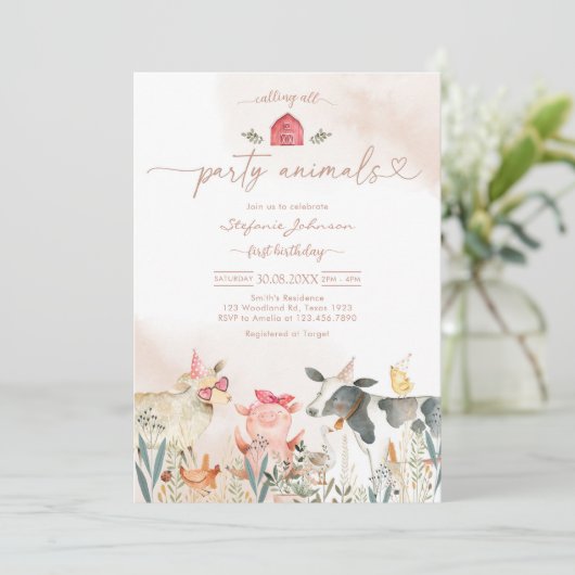 Farm Party Animals Kids Birthday Invitation 招待状 (スタンド正面)