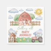 Farm Party Birthday Paper Napkins スタンダードカクテルナプキン (正面)