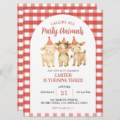 Farm Party Calling All Party Animals Birthday 招待状 (正面/裏面)