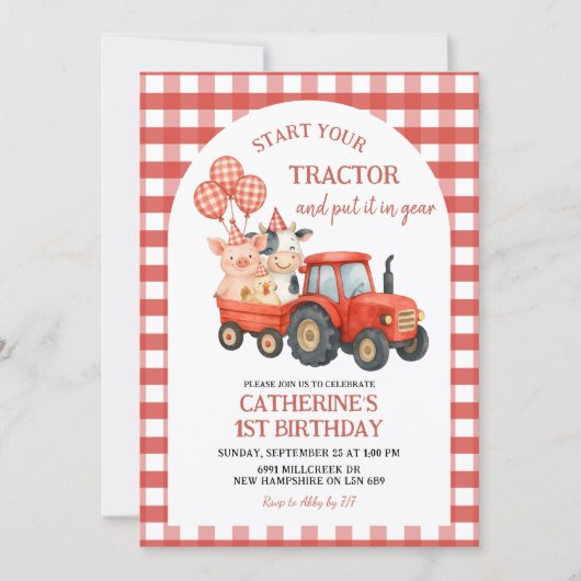 Farm Party First Birthday Invitation 招待状 (正面)