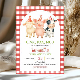 Farm Party Gingham Birthday Invitation 招待状