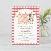 Farm Party Gingham Birthday Invitation 招待状 (スタンド正面)