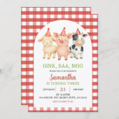 Farm Party Gingham Birthday Invitation 招待状 (正面/裏面)