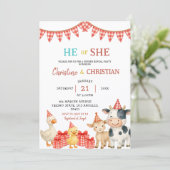 Farm Party He or She Gender Reveal Invitation 招待状 (スタンド正面)