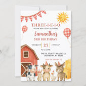 Farm Party Three-i-e-i-o Birthday Invitation 招待状 (正面)