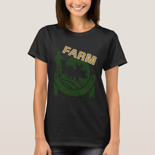 Farm Pig America Cow Farmer barn Chicken Field Rib Tシャツ (正面)