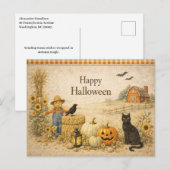 Farm Red Barn Halloween シーズンポストカード (正面/裏面)