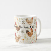 Farm Roosters Floral Home Heart コーヒーマグカップ (正面右)