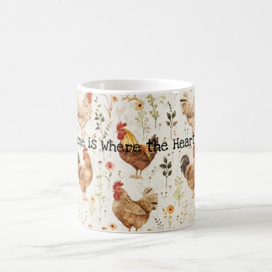 Farm Roosters Floral Home Heart コーヒーマグカップ (中央)