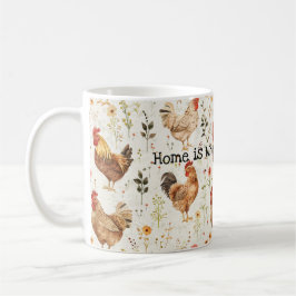 Farm Roosters Floral Home Heart コーヒーマグカップ