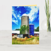 Farm silos & hay bales in Davisburg, MI カード (正面)