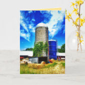 Farm silos & hay bales in Davisburg, MI カード (黄色い花)