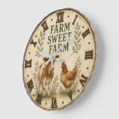 Farm Sweet Farm Rustic Farm Animals Farmhouse ラージ壁時計 (傾斜)