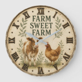 Farm Sweet Farm Rustic Farm Animals Farmhouse ラージ壁時計