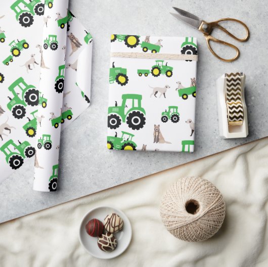 Farm Theme Tractor Gift Wrapping Paper ラッピングペーパー (クラフト)