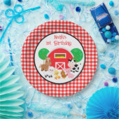 Farm Themed Red Gingham Birthday Paper Plates ペーパープレート (パーティー)