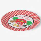 Farm Themed Red Gingham Birthday Paper Plates ペーパープレート (アングル)