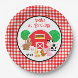 Farm Themed Red Gingham Birthday Paper Plates ペーパープレート