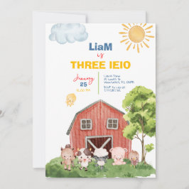 Farm Three I-E-I-O 3歳の誕生日招待状 招待状