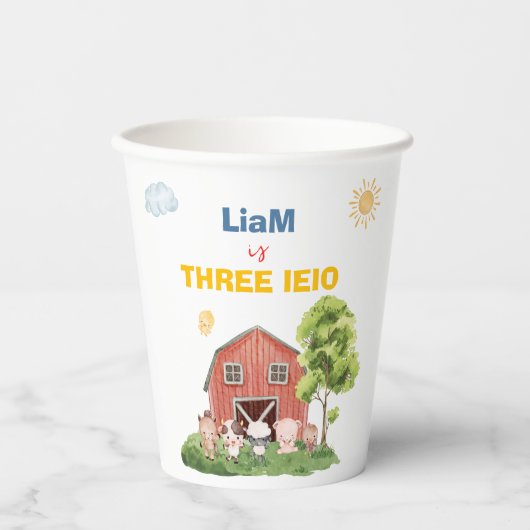Farm Three I-E-I-O 3歳の誕生日 紙コップ (正面)