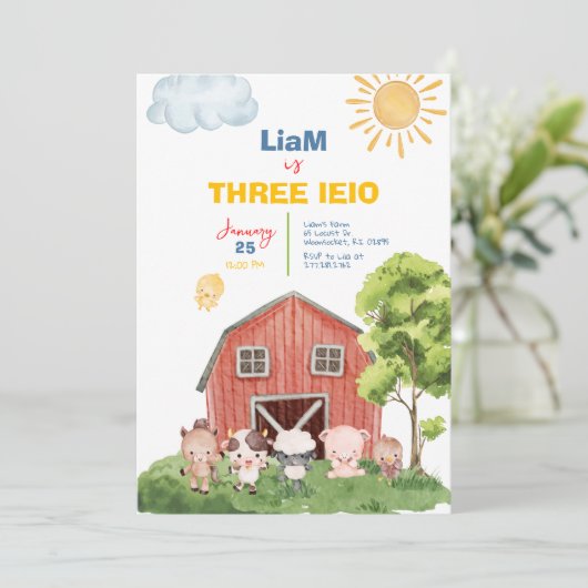 Farm Three I-E-I-O 3rd Birthday Invitation 招待状 (スタンド正面)