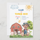 Farm Three I-E-I-O 3rd Birthday Photo Invitation 招待状 (正面)