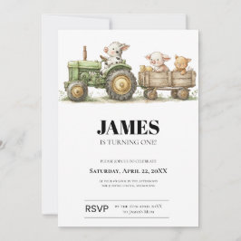 Farm Tractor Birthday Invitation | Barnyard Animal カード