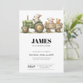 Farm Tractor Birthday Invitation | Barnyard Animal カード (スタンド正面)