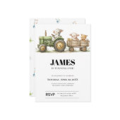 Farm Tractor Birthday Invitation | Barnyard Animal カード (正面/裏面インサイチュ)