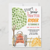 Farm Tractor Birthday Party Invitation | Red Tract 招待状 (正面)