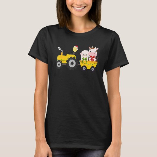 Farm Tractor Cow Sheep Chick Christmas Xmas Family Tシャツ (正面)