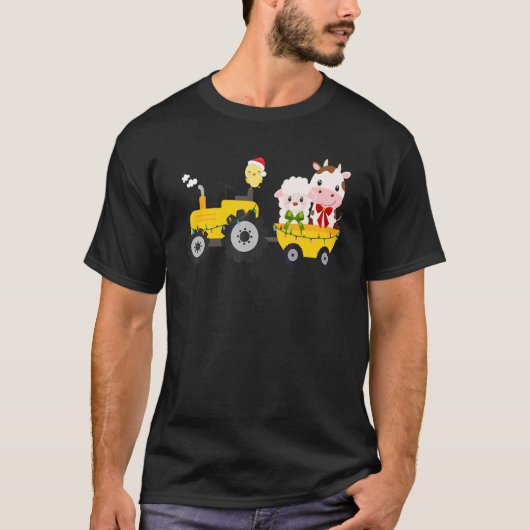 Farm Tractor Cow Sheep Chick Christmas Xmas Family Tシャツ (正面)