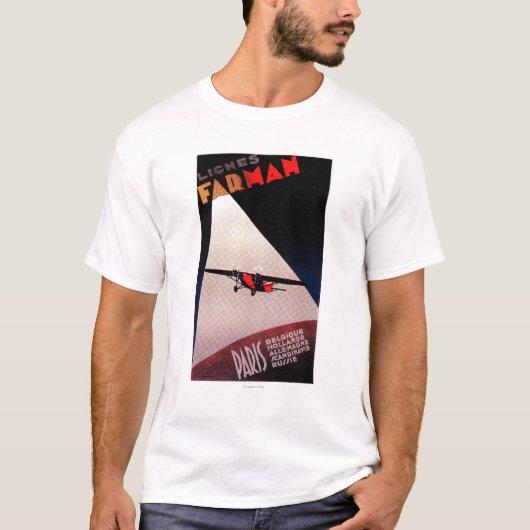 Farman航空会社のFarman 300の単葉機の広告宣伝ポスター Tシャツ (正面)