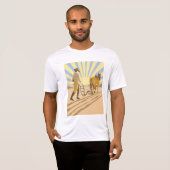 Farmer and Horse Plowing Field Retro Sunrise Tシャツ (正面フル)
