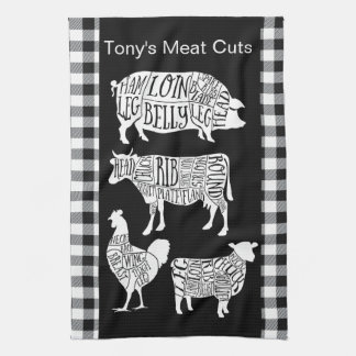 Farmer Butcher Meat Cuts Tea Towel | Vintage Beef キッチンタオル