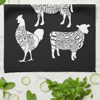 Farmer Butcher Meat Cuts Tea Towel | Vintage Beef キッチンタオル