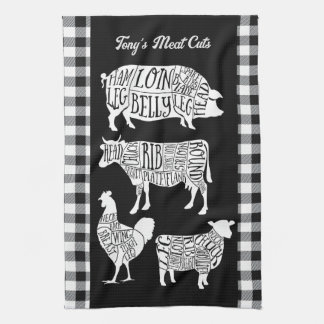 Farmer Butcher Meat Cuts Tea Towel | Vintage Beef キッチンタオル