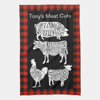 Farmer Butcher Meat Cuts Tea Towel | Vintage Beef キッチンタオル