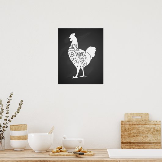 farmer chicken butcher meat cuts art small holder ポスター (キッチン)