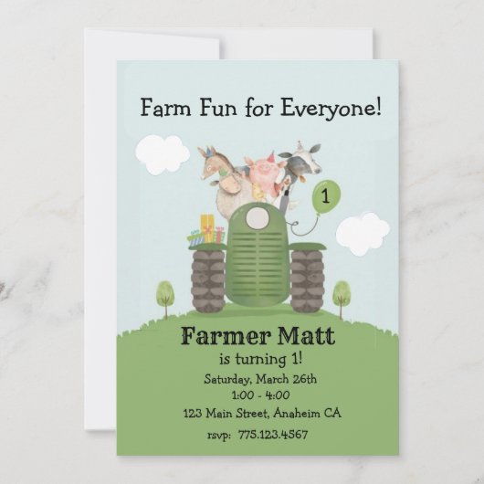 Farmer Fun for Everyone Birthday Invitation 招待状 (正面)