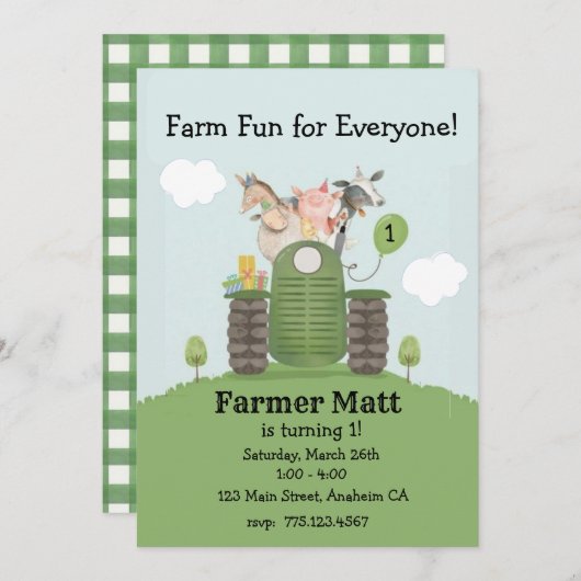 Farmer Fun for Everyone Birthday Invitation 招待状 (正面/裏面)