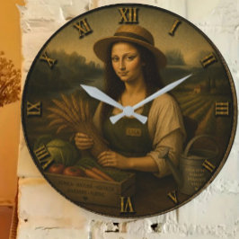 Farmer Funny Mona Lisa Farming Gift ラージ壁時計