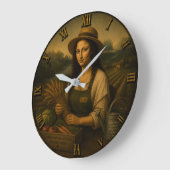 Farmer Funny Mona Lisa Farming Gift ラージ壁時計 (傾斜)