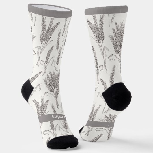 Farmer harvest wheat ears, Thanksgiving ソックス (傾斜あり)