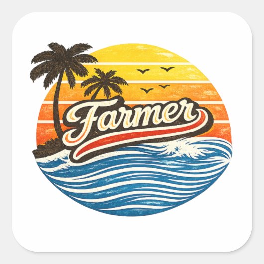 Farmer Retro Sunset Design スクエアシール (正面)