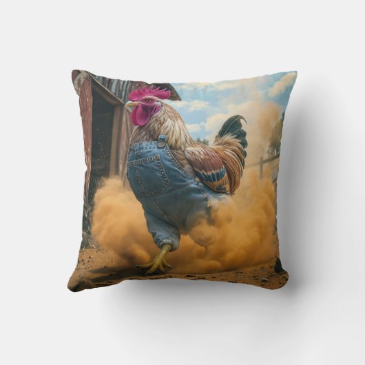 Farmer Rooster Kicking Up Dust クッション (裏面)