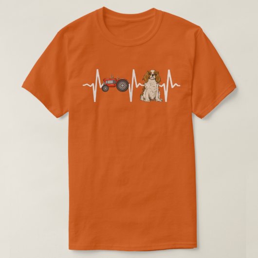 Farmer Tractor Cavalier King Charles Spaniel Heart Tシャツ (デザイン正面)